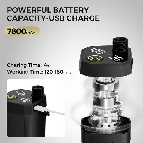 Portable Shower for Camping, Rechargeable Camping Shower Pump with LED Display of Battery Level and Temperature, Lasting-180 Mins, Suitable for Outdoor Shower, Pet Bath, Car Washing in Saudi Arabia