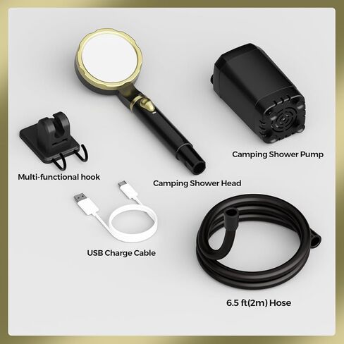 Portable Shower for Camping, Rechargeable Camping Shower Pump with LED Display of Battery Level and Temperature, Lasting-180 Mins, Suitable for Outdoor Shower, Pet Bath, Car Washing in Saudi Arabia
