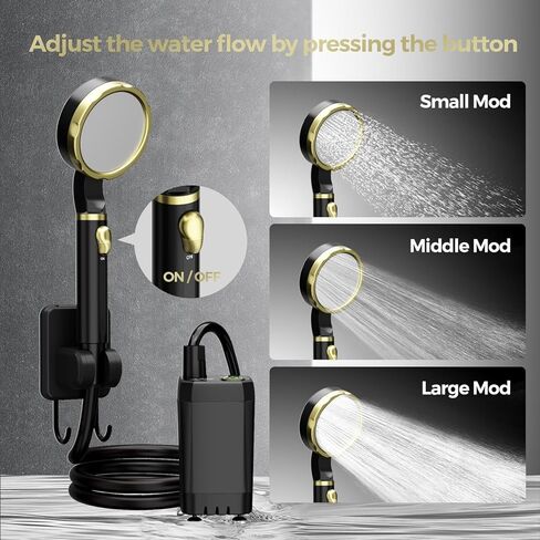 Portable Shower for Camping, Rechargeable Camping Shower Pump with LED Display of Battery Level and Temperature, Lasting-180 Mins, Suitable for Outdoor Shower, Pet Bath, Car Washing in Saudi Arabia