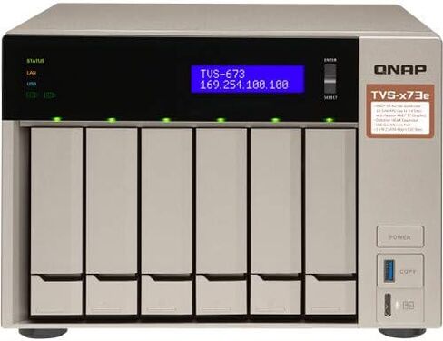 وحدة تخزين QNAP Turbo NAS TVS-673e NAS، AMD RX-421BD، 64 جيجابايت DDR4، 4 تيرابايت SSD للتخزين فائق السرعة، 48 تيرابايت HDD، رسومات Radeon R7، RAID، نظام التشغيل QTS 4.3 in Saudi Arabia