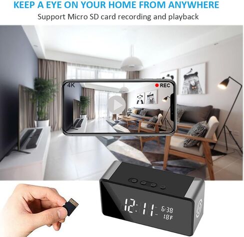 كاميرا مراقبة صغيرة لاسلكية واي فاي، كاميرا مراقبة عالية الدقة 4K/2K/1080P لدعم سلامة المنزل 5G&2.4G مع رؤية ليلية واكتشاف الحركة، التحكم في التطبيق مع تخزين SD in Kuwait