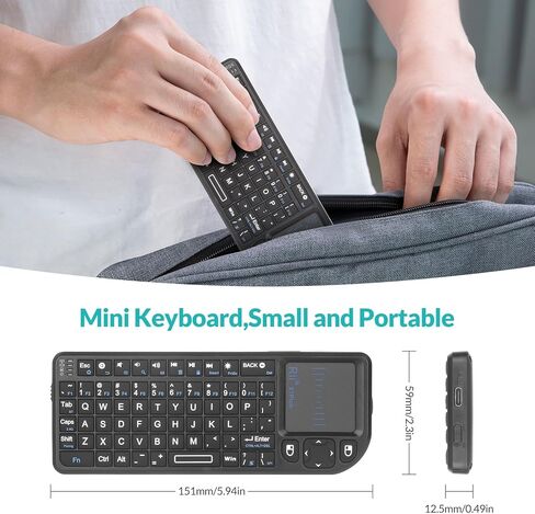 لوحة مفاتيح Rii Mini Bluetooth، لوحة مفاتيح لاسلكية محمولة بإضاءة خلفية 2.4G مع لوحة لمس، متوافقة مع التلفزيون الذكي، Google، Amazon Fire Stick، HTPC/IPTV، الكمبيوتر الشخصي in Saudi Arabia