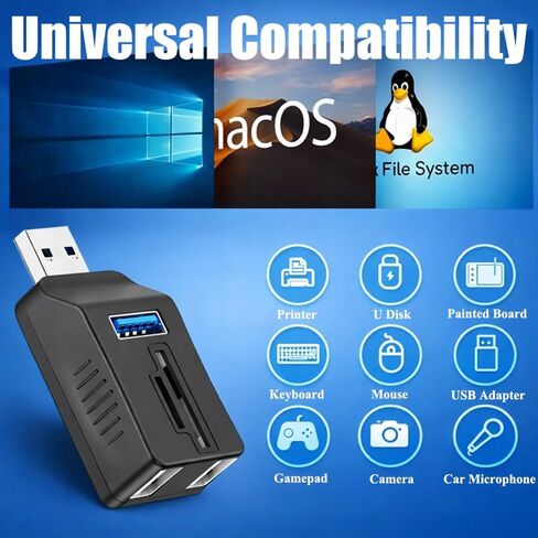 USB Hub, 5-in-1 Multi-Port Hub with SD/TF Card Reader, 3 USB Port, Portable Aluminum Adapter for MacBook, Chromebook, Windows Laptops and More(Black) in Saudi Arabia