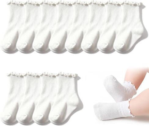 6 Pairs Toddler Ruffle Socks for Girls, Cotton Toddler Ruffle Socks, Ankle Socks, White Toddler Girl Sock in Saudi Arabia