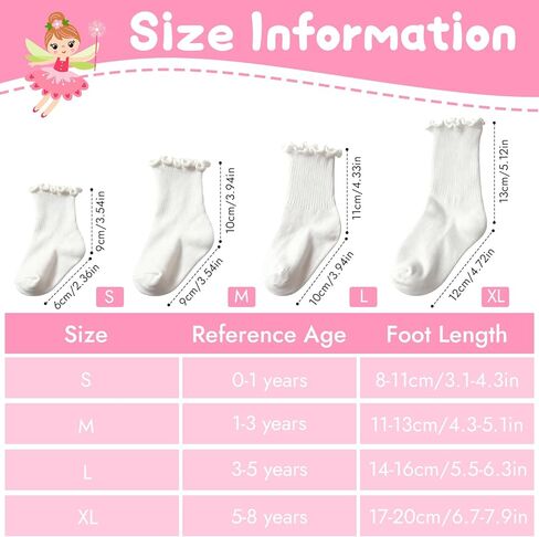 6 Pairs Toddler Ruffle Socks for Girls, Cotton Toddler Ruffle Socks, Ankle Socks, White Toddler Girl Sock in Saudi Arabia