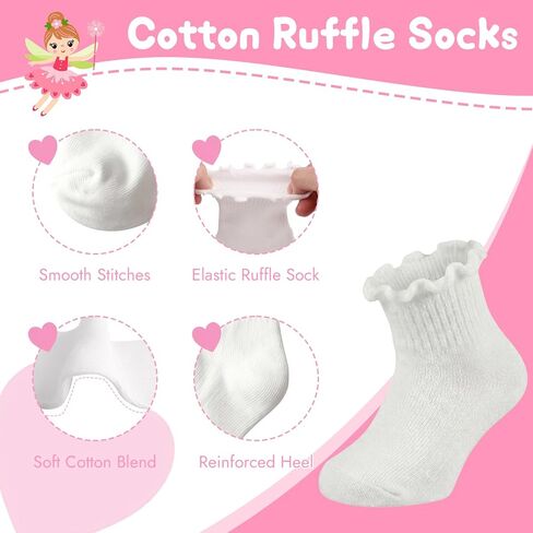 6 Pairs Toddler Ruffle Socks for Girls, Cotton Toddler Ruffle Socks, Ankle Socks, White Toddler Girl Sock in Saudi Arabia