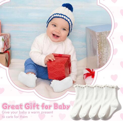 6 Pairs Toddler Ruffle Socks for Girls, Cotton Toddler Ruffle Socks, Ankle Socks, White Toddler Girl Sock in Saudi Arabia