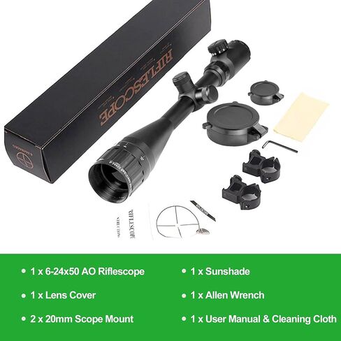 KASENTE نطاقات البندقية 6-24x50 AO الأحمر والأخضر مضيئة طويلة المدى نطاق المسدس للصيد مع حلقات النطاق in Kuwait