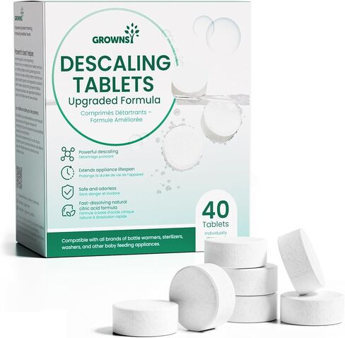 GROWNSY Descaling Tablets for Bottle Warmer & Sterilizer, Daily Essential Descaler, Cleaner for Baby Food Makers, Deep Limescale & Odor Removal, Performance Care, 40 Count (1-Year Supply) in Saudi Arabia