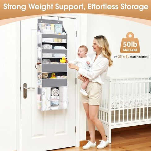 WISELIFE 5-Tier Over the Door Organizer for Nursery Hanging, Gray | Multi-Pocket Back of Door Baby Organizer for Diapers, Clothes & Nursery Essentials, Heavy-Duty Large Capacity, 50 Lb Capacity in Saudi Arabia