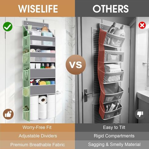 WISELIFE 5-Tier Over the Door Organizer for Nursery Hanging, Gray | Multi-Pocket Back of Door Baby Organizer for Diapers, Clothes & Nursery Essentials, Heavy-Duty Large Capacity, 50 Lb Capacity in Saudi Arabia