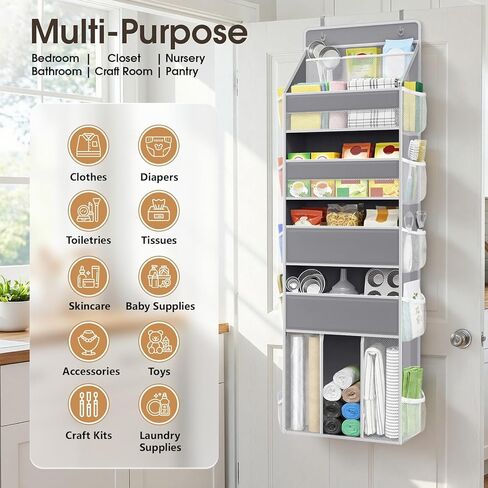 WISELIFE 5-Tier Over the Door Organizer for Nursery Hanging, Gray | Multi-Pocket Back of Door Baby Organizer for Diapers, Clothes & Nursery Essentials, Heavy-Duty Large Capacity, 50 Lb Capacity in Saudi Arabia