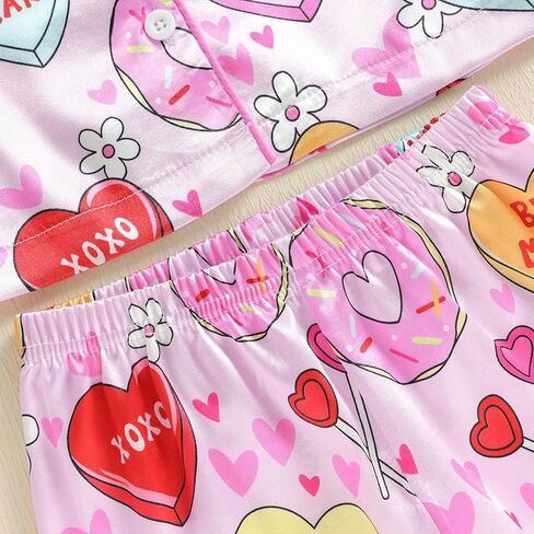 2Pcs Valentines Pajamas for Toddler Girl Lapel Button Bows Heart Print Tops and Pants Little Kids Girls PJ Nightgown in Saudi Arabia