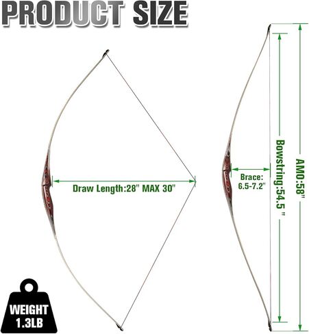 58" Laminated Recurve Bow,Amercian Hunting Bow Archery Bow 20-60lbs in Saudi Arabia