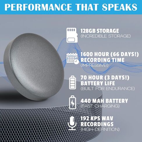 مسجل صوت سعة 128 جيجابايت بسعة 1600 ساعة، عمر بطارية 3 أيام، صوت فائق الوضوح، مسجل صوت رقمي محمول ومشغل MP3 جهاز تسجيل Grabadora de Voz in Kuwait