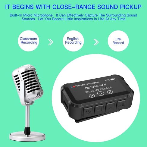 مشغل MP3 مع بلوتوث، مشغل موسيقى رقمي محمول بدون فقدان 32 جيجا مع سماعات رأس USB c، شاشة لمس كاملة 1.47 بوصة، مسجل صوت رقمي، كتاب إلكتروني، تصميم مشبك خلفي صغير، أسود in Saudi Arabia