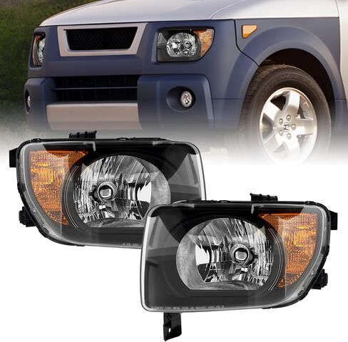 مجموعة المصابيح الأمامية متوافقة مع المصابيح الأمامية الهالوجين 2003 2004 2005 2006 Honda Element استبدال الجانب الأيسر والأيمن بدون مصابيح (كروم) in Kuwait