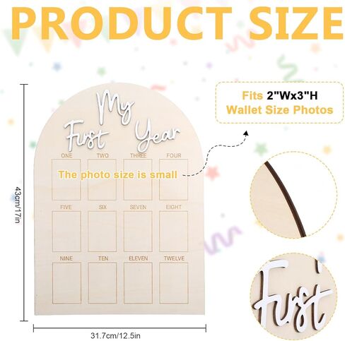 My First Year Photo Board, Wooden 1st Birthday Decorations for Her, 12 Monthly Milestone Signs, Personalized One Year Old Picture Frame for Sweet One Birthday Party, Baby Shower Party in Saudi Arabia