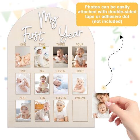 My First Year Photo Board, Wooden 1st Birthday Decorations for Her, 12 Monthly Milestone Signs, Personalized One Year Old Picture Frame for Sweet One Birthday Party, Baby Shower Party in Saudi Arabia