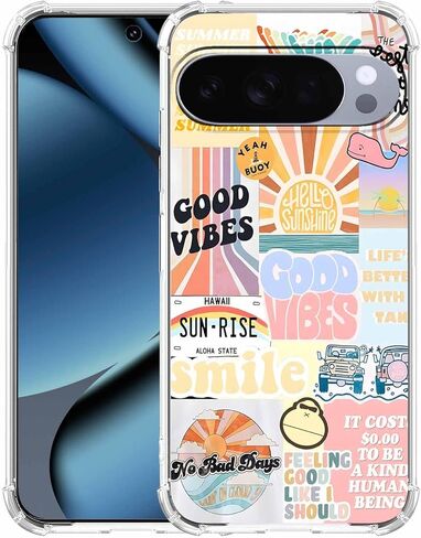 حافظة لهاتف Google Pixel 10/10 Pro بتصميم جمالي، مجموعة اقتباسات إيجابية من Good Vibes، غطاء هاتف ممتص للصدمات من مادة TPU الناعمة الشفافة، 6.3 بوصة (جيد، P10) in Kuwait