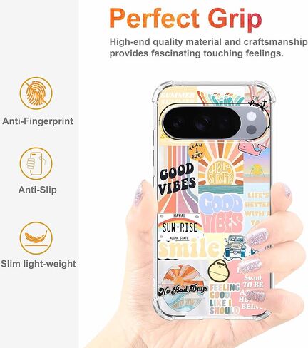 حافظة لهاتف Google Pixel 10/10 Pro بتصميم جمالي، مجموعة اقتباسات إيجابية من Good Vibes، غطاء هاتف ممتص للصدمات من مادة TPU الناعمة الشفافة، 6.3 بوصة (جيد، P10) in Kuwait