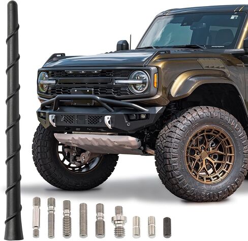 Votex Universal Short Rubber Spiral 8" Antenna Kit – Enhanced Reception, Carwash Proof, Flexible and Durable with Tuned Copper Coil and Stainless Steel Threading – for Trucks, Cars & SUVs, (Black) in Saudi Arabia