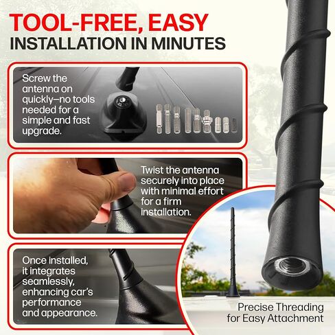 Votex Universal Short Rubber Spiral 8" Antenna Kit – Enhanced Reception, Carwash Proof, Flexible and Durable with Tuned Copper Coil and Stainless Steel Threading – for Trucks, Cars & SUVs, (Black) in Saudi Arabia