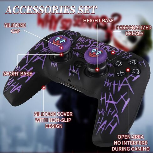 ملصق غطاء جلدي من السيليكون × 1 ومقابض ممتدة × 2 لوحدة تحكم PS5 The Joker Purple in Saudi Arabia