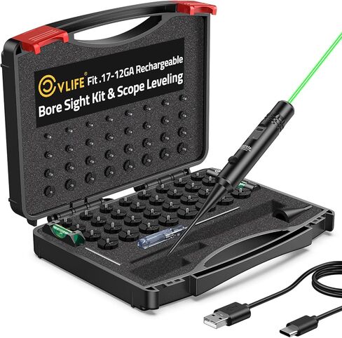 CVLIFE Rechargeable Green/Red Laser Bore Sight Kit with 64 Caliber Adapters for .17 to 12GA, Magnetic Scope Leveling Tool & Scope Level in Saudi Arabia