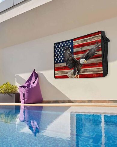 غطاء تلفزيون خارجي بعلم أمريكي من DecorLovee مقاس 60 إلى 65 بوصة مقاوم للطقس ومقاوم للماء، غلاف تلفزيون خارجي بعلم الولايات المتحدة الأمريكية باللون الأزرق والأحمر العتيق مع جيب للتحكم عن بعد، واقيات شاشة تلفزيون النسر للتلفزيون in Saudi Arabia