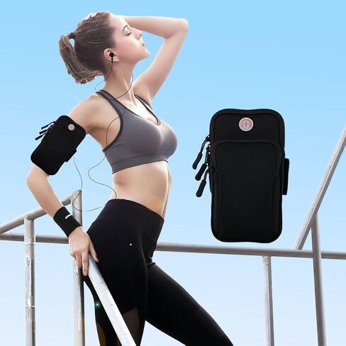 Sports Armband, Running Armband with Earphone Hole, Running Gym Universal Smartphone Arm Bag, Multifunctional Pockets for iPhone 16/15/14/13/12/11/XR in Saudi Arabia