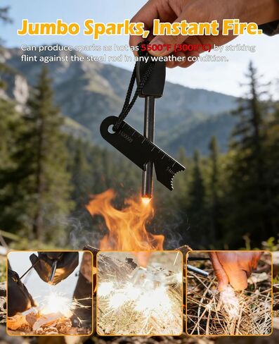 5 in 1 Ferro Rod Fire Starter Kit, Survival Gear Tool with Flint and Steel, Emergency Whistle, Credit Card Multitool, Compass & Waterproof Tinder for Outdoor, Emergency, Camping, Hiking, Gifts for Men in Saudi Arabia