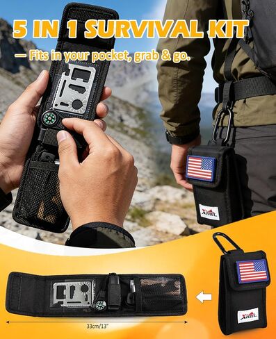 5 in 1 Ferro Rod Fire Starter Kit, Survival Gear Tool with Flint and Steel, Emergency Whistle, Credit Card Multitool, Compass & Waterproof Tinder for Outdoor, Emergency, Camping, Hiking, Gifts for Men in Saudi Arabia
