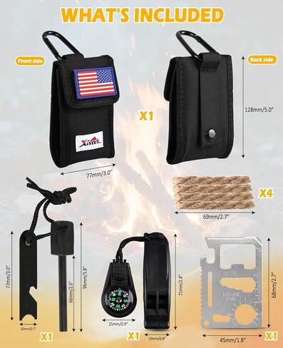 5 in 1 Ferro Rod Fire Starter Kit, Survival Gear Tool with Flint and Steel, Emergency Whistle, Credit Card Multitool, Compass & Waterproof Tinder for Outdoor, Emergency, Camping, Hiking, Gifts for Men in Saudi Arabia