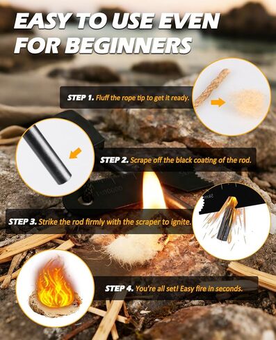 5 in 1 Ferro Rod Fire Starter Kit, Survival Gear Tool with Flint and Steel, Emergency Whistle, Credit Card Multitool, Compass & Waterproof Tinder for Outdoor, Emergency, Camping, Hiking, Gifts for Men in Saudi Arabia