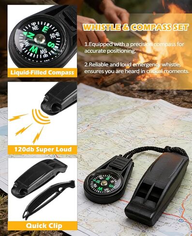 5 in 1 Ferro Rod Fire Starter Kit, Survival Gear Tool with Flint and Steel, Emergency Whistle, Credit Card Multitool, Compass & Waterproof Tinder for Outdoor, Emergency, Camping, Hiking, Gifts for Men in Saudi Arabia