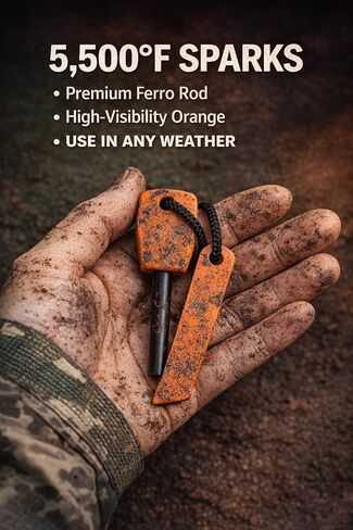 Fire Starter Magnesium Rod – Waterproof Ferro Rod with Striker – 20,000+ Strikes – Camping, Survival, Hiking, Bushcraft – Emergency Kit(Ultra-Compact) in Saudi Arabia