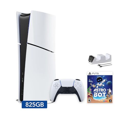 PlayStation 5 Slim Digital Edition ASTRO BOT Bundle and Mytrix Controller Charger - White, Slim PS5 825GB PCIe SSD Gaming Console in Saudi Arabia