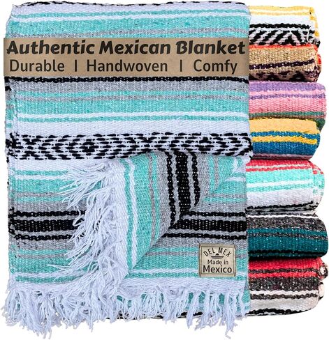 Del Mex Classic Mexican Blanket, Large Authentic Woven Falsa Throw (70"x50"), Artisan Southwest Décor for Beach, Yoga, Outdoors (Pink/Tan) in Saudi Arabia