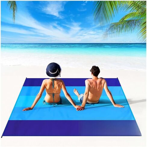 Beach Blanket Waterproof Sandproof Beach Mat 79" X 82" 'for 1-8 Adults Quick Drying Outdoor Picnic Mat Beach Accessories for Travel, Camping-Blue 3 in Saudi Arabia