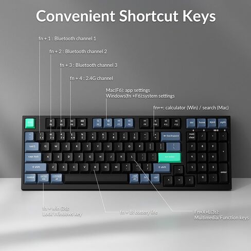لوحة مفاتيح لاسلكية Keychron B35، 2.4 جيجا هرتز/بلوتوث 96% لوحة مفاتيح تخطيط مع لوحة مفاتيح رقمية، مشغل كتابة صامت يدعم زاوية مريحة متوافقة مع نظام التشغيل Mac Windows Linux in Kuwait