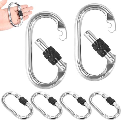 6 Pack Heavy Duty Carabiner Clips (25kn=5600lbs), Large Locking Climbing Carabiner, Multipurpose Oval Carabiners for Rigging, Ropes, Hammocks, Outdoor, Camping (Black) in Kuwait