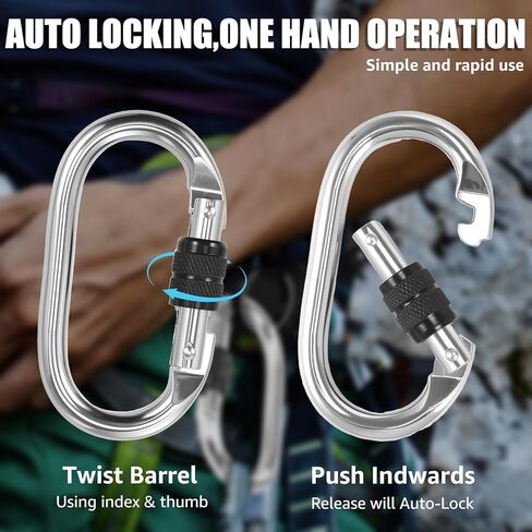 6 Pack Heavy Duty Carabiner Clips (25kn=5600lbs), Large Locking Climbing Carabiner, Multipurpose Oval Carabiners for Rigging, Ropes, Hammocks, Outdoor, Camping (Black) in Kuwait