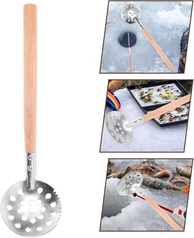 Yardwe Ice Fishing Scoop with Serrated Metal Edge and Long Wooden Handle 13.4 Inch Lightweight Ice Hole Skimmer for Outdoor Winter Fishing and Slush Removal in Kuwait