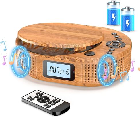 مشغل أقراص مضغوطة محمول، مشغل أقراص مضغوطة محمول مطور من FELEMAN ومكبر صوت بلوتوث 2 في 1 كومبو، مشغلات أقراص مضغوطة قابلة لإعادة الشحن للسيارة/المنزل مع جهاز تحكم عن بعد، راديو FM، دعم AUX/USB، مقبس سماعة الرأس in Kuwait