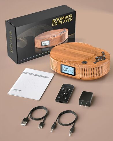 مشغل أقراص مضغوطة محمول، مشغل أقراص مضغوطة محمول مطور من FELEMAN ومكبر صوت بلوتوث 2 في 1 كومبو، مشغلات أقراص مضغوطة قابلة لإعادة الشحن للسيارة/المنزل مع جهاز تحكم عن بعد، راديو FM، دعم AUX/USB، مقبس سماعة الرأس in Kuwait