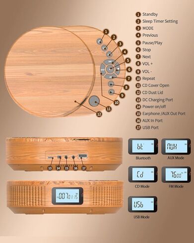 مشغل أقراص مضغوطة محمول، مشغل أقراص مضغوطة محمول مطور من FELEMAN ومكبر صوت بلوتوث 2 في 1 كومبو، مشغلات أقراص مضغوطة قابلة لإعادة الشحن للسيارة/المنزل مع جهاز تحكم عن بعد، راديو FM، دعم AUX/USB، مقبس سماعة الرأس in Kuwait