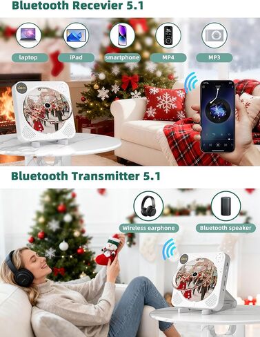 مشغل أقراص مضغوطة للمنزل، مشغل أقراص مضغوطة محمول مع مكبرات صوت، مشغل موسيقى أقراص مضغوطة بلوتوث مع جهاز تحكم عن بعد، غطاء غبار، دعم راديو FM، AUX في كابل وUSB، كرر in Kuwait