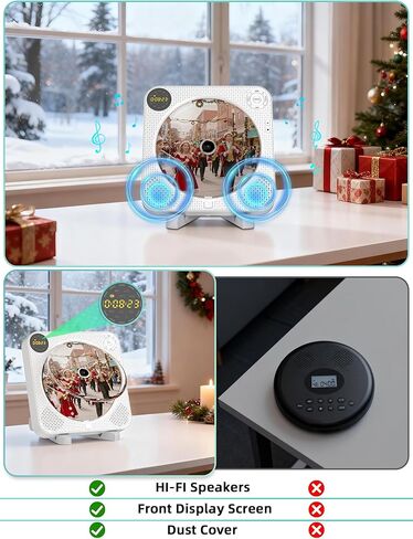 مشغل أقراص مضغوطة للمنزل، مشغل أقراص مضغوطة محمول مع مكبرات صوت، مشغل موسيقى أقراص مضغوطة بلوتوث مع جهاز تحكم عن بعد، غطاء غبار، دعم راديو FM، AUX في كابل وUSB، كرر in Kuwait