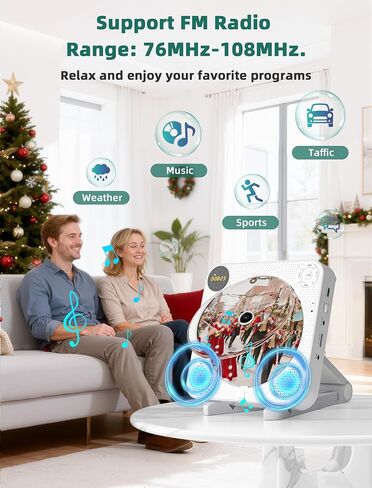 مشغل أقراص مضغوطة للمنزل، مشغل أقراص مضغوطة محمول مع مكبرات صوت، مشغل موسيقى أقراص مضغوطة بلوتوث مع جهاز تحكم عن بعد، غطاء غبار، دعم راديو FM، AUX في كابل وUSB، كرر in Kuwait